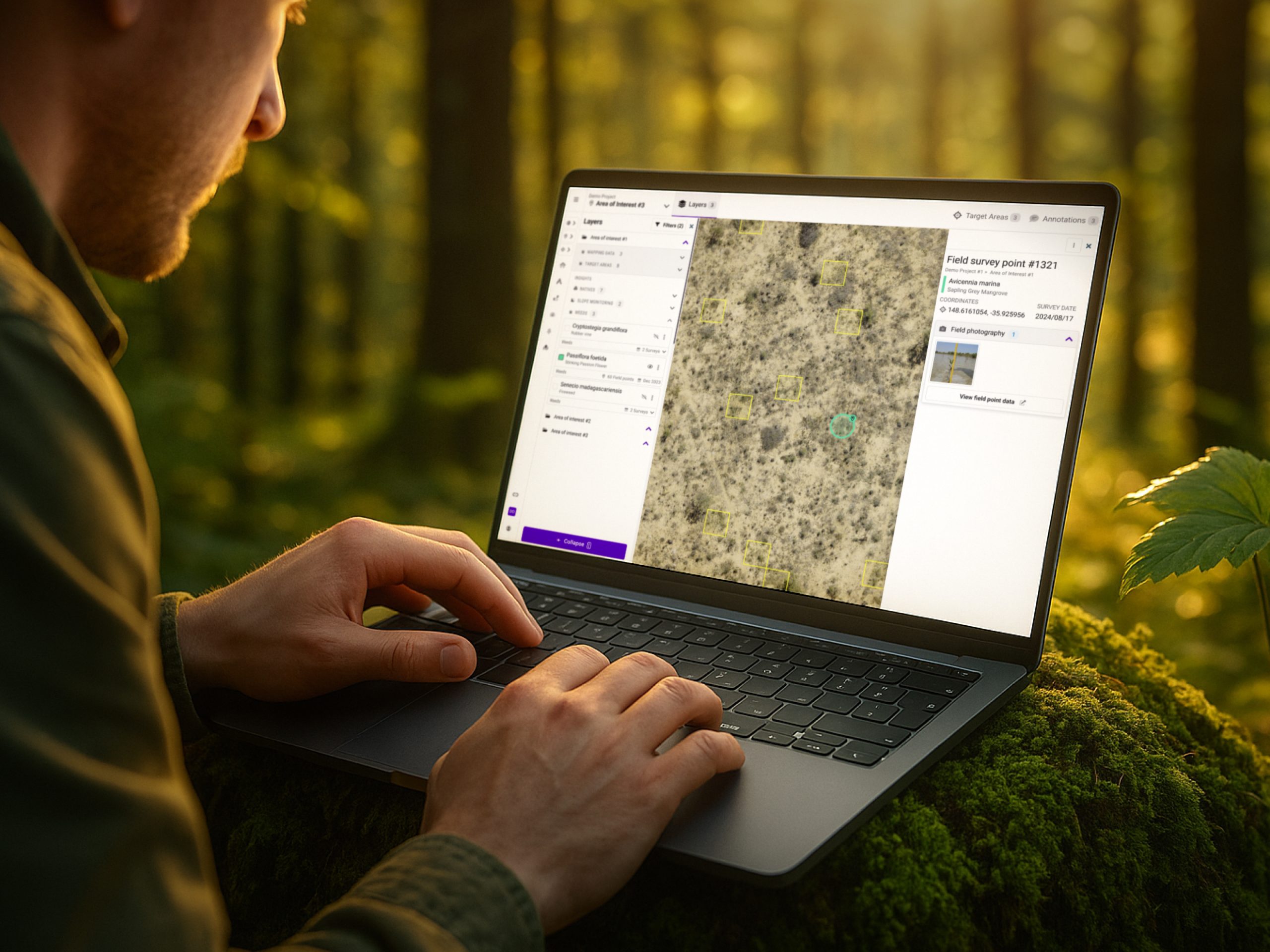 Ecologist using the Dendra platform in support of field surveys